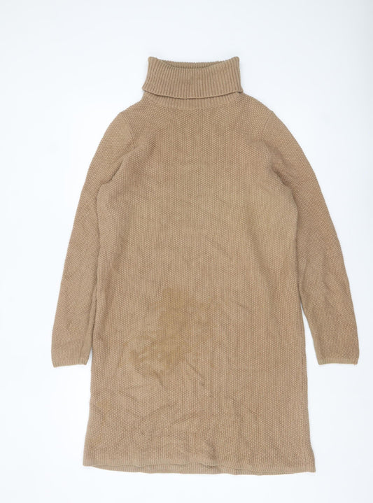 Boden Women’s Beige Knit Jumper Dress UK 10 Roll Neck Long Sleeve
