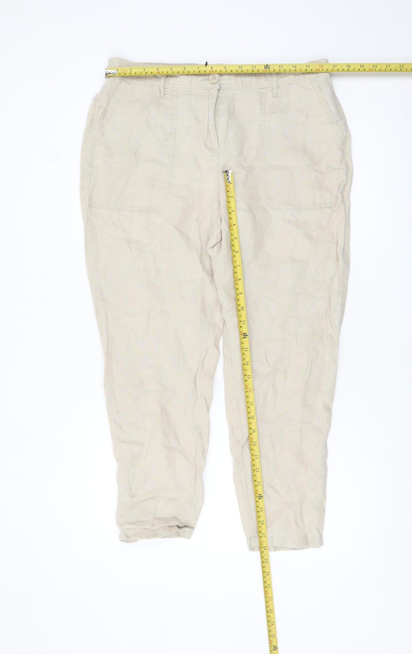 Marks and Spencer Women's Beige Linen Cropped Trousers Size 14