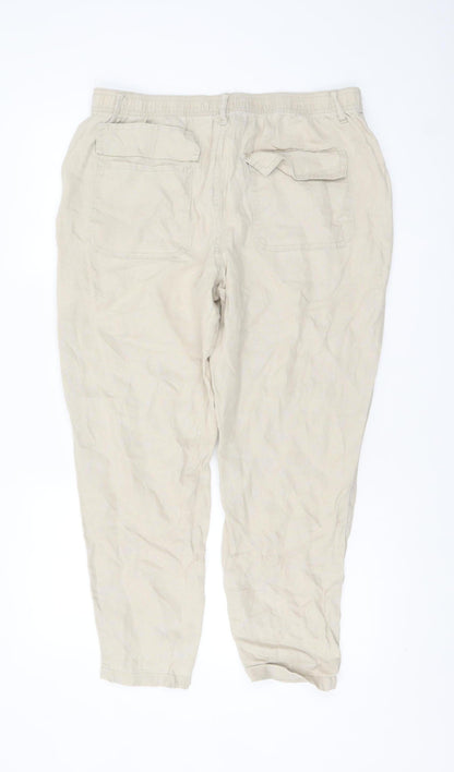 Marks and Spencer Women's Beige Linen Cropped Trousers Size 14