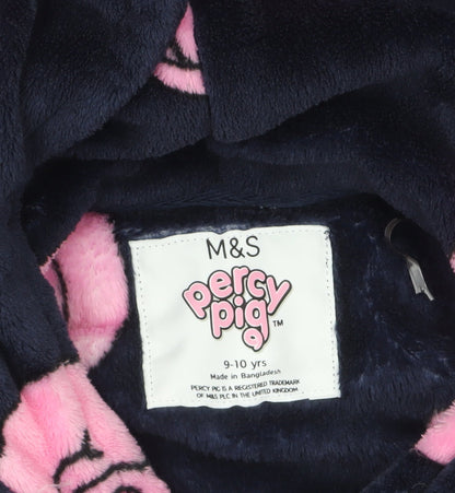 Marks and Spencer Girls Blue Percy Pig Fleece Hooded Robe 9-10 Years
