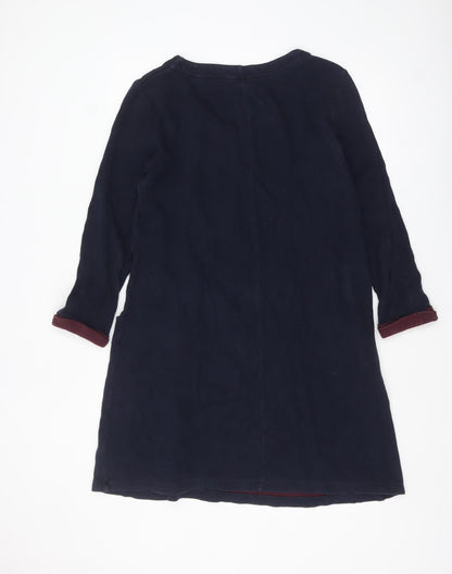 White Stuff Women Blue Cotton Shift Dress Size 12 V-Neck Workwear