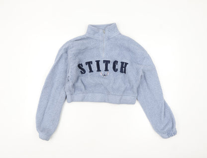 Disney Stitch Blue Fleece 1/4 Zip Pullover Sweatshirt Women S