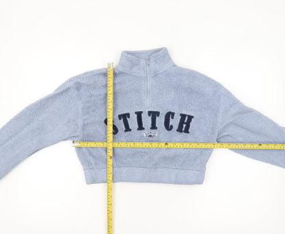 Disney Stitch Blue Fleece 1/4 Zip Pullover Sweatshirt Women S