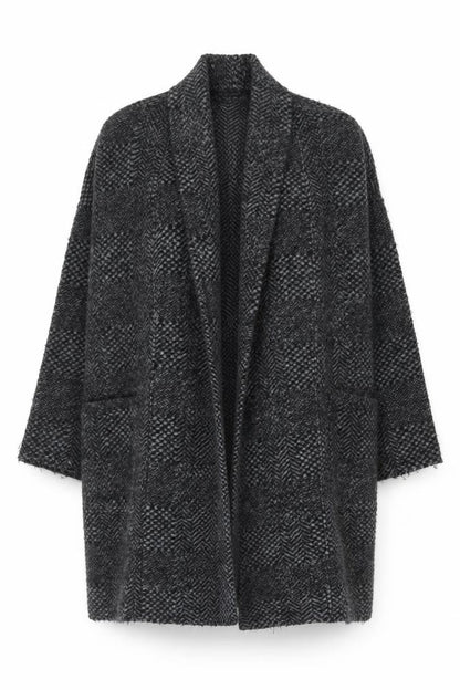 Ese O Ese Women Grey Wool Blend Open Cardigan Size M Long Sleeve Herringbone