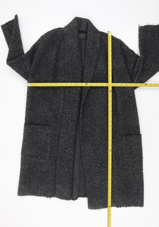 Ese O Ese Women Grey Wool Blend Open Cardigan Size M Long Sleeve Herringbone