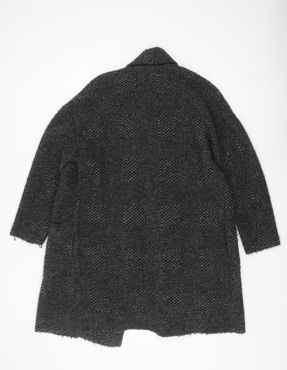 Ese O Ese Women Grey Wool Blend Open Cardigan Size M Long Sleeve Herringbone