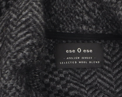 Ese O Ese Women Grey Wool Blend Open Cardigan Size M Long Sleeve Herringbone