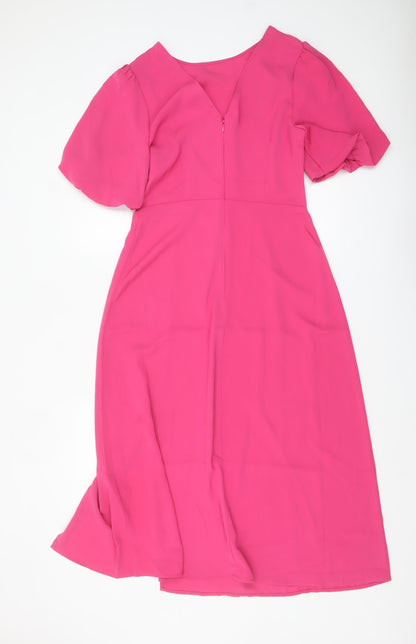 Warehouse Women’s Pink Fit & Flare Midi Dress Size 10