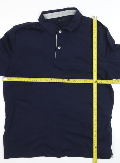 Cortefiel Men's Blue Long Sleeve Cotton Polo Shirt Size L