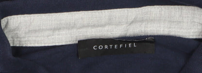 Cortefiel Men's Blue Long Sleeve Cotton Polo Shirt Size L