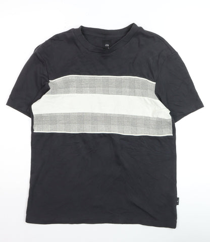 River Island Men's Black Colourblock Crew Neck T-Shirt Size S