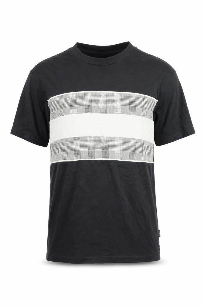 Front view of River Island Men's Black Colourblock Crew Neck T-Shirt, size S