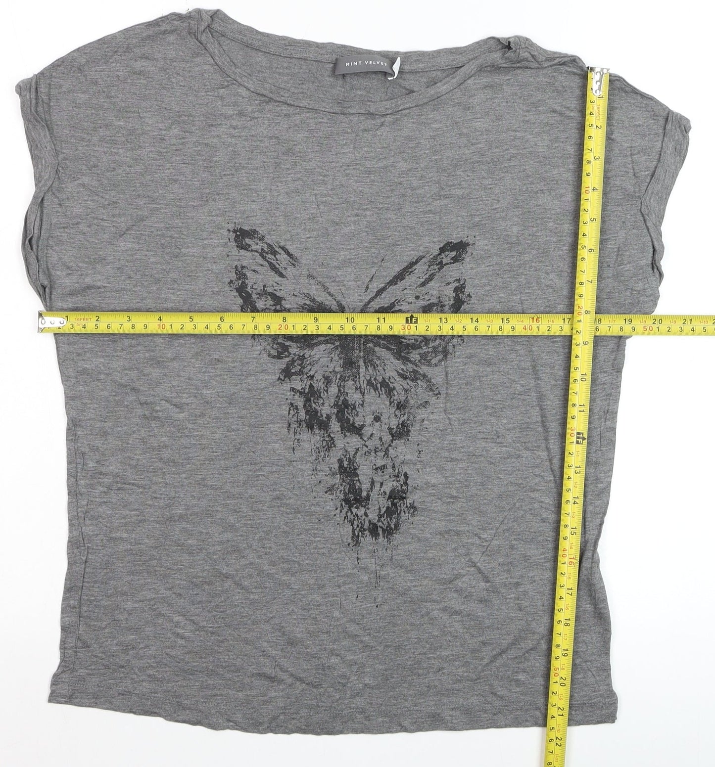 Mint Velvet Women's Grey Butterfly Print Viscose T-Shirt Size 12