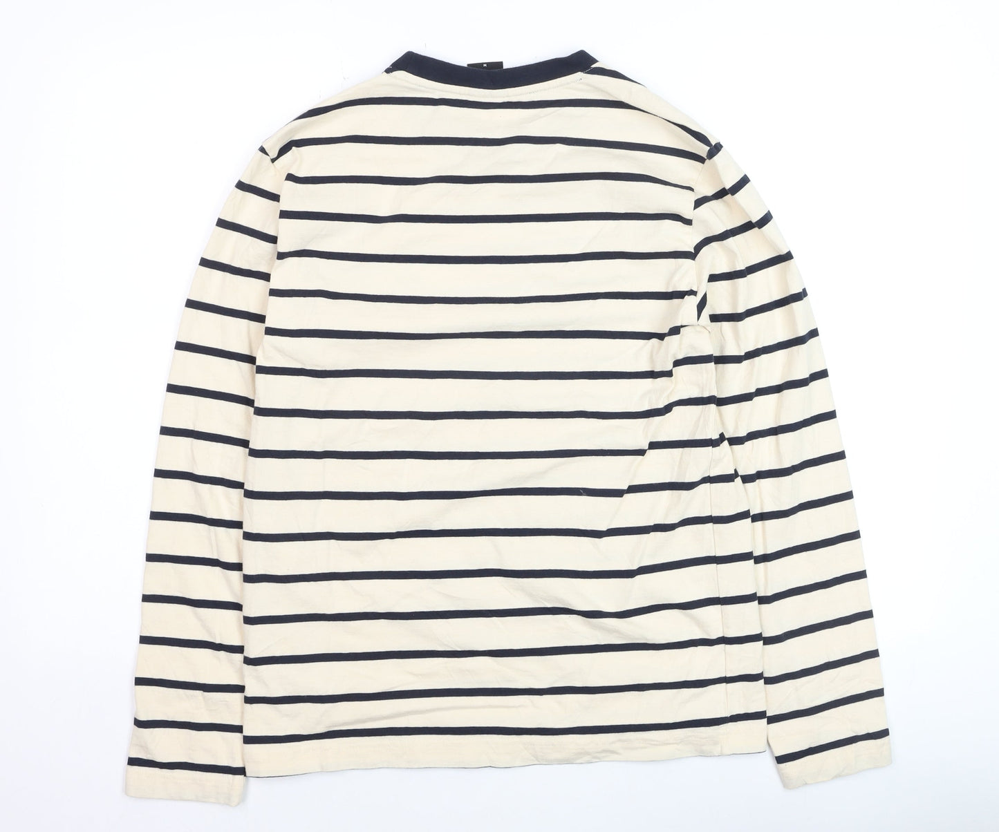 Kangol Men's Beige Navy Striped Long Sleeve Cotton Top M