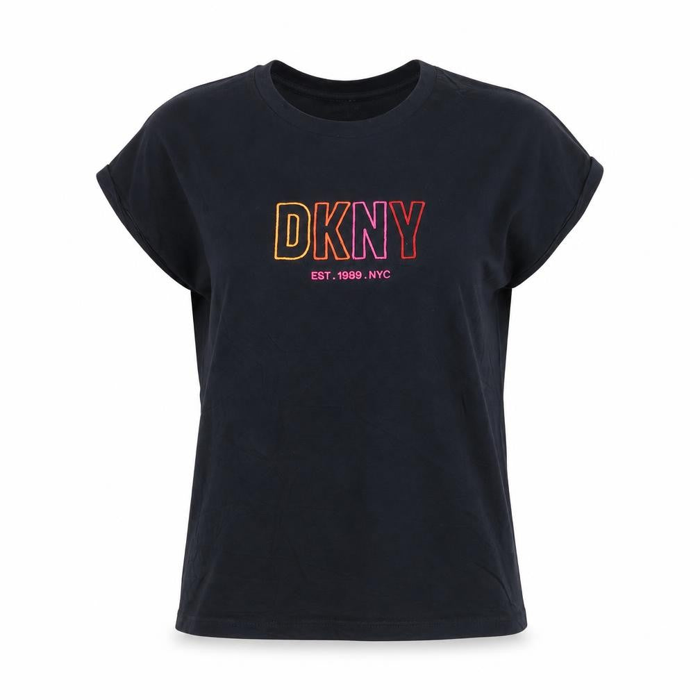 DKNY Women's Black XS Basic Cotton Blend Embroidered T-Shirt