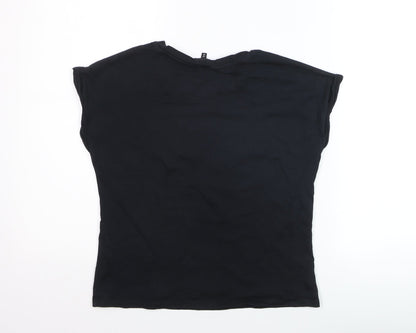 DKNY Women's Black XS Basic Cotton Blend Embroidered T-Shirt
