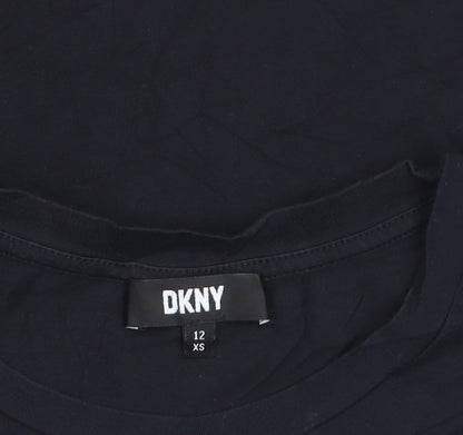 DKNY Women's Black XS Basic Cotton Blend Embroidered T-Shirt