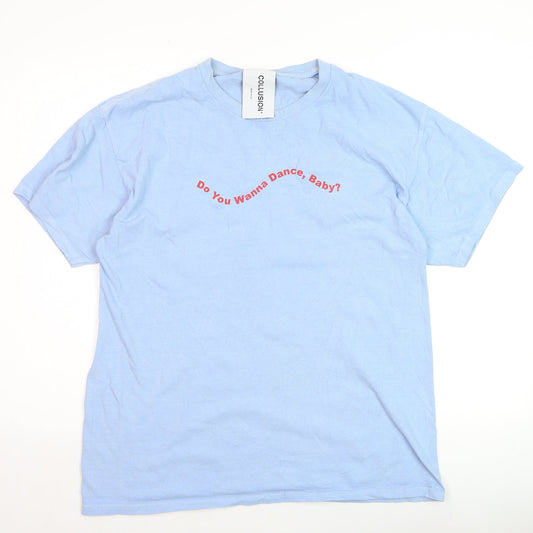 Collusion Men's Blue Graphic Print Cotton T-Shirt Size M