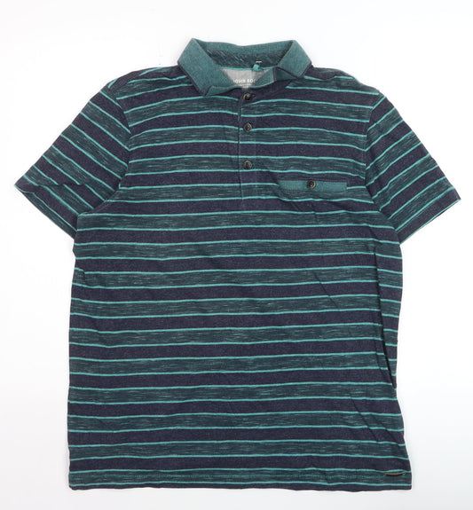 RJR John Rocha Men's Blue Striped Cotton Polo Shirt Medium