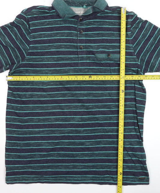 RJR John Rocha Men's Blue Striped Cotton Polo Shirt Medium