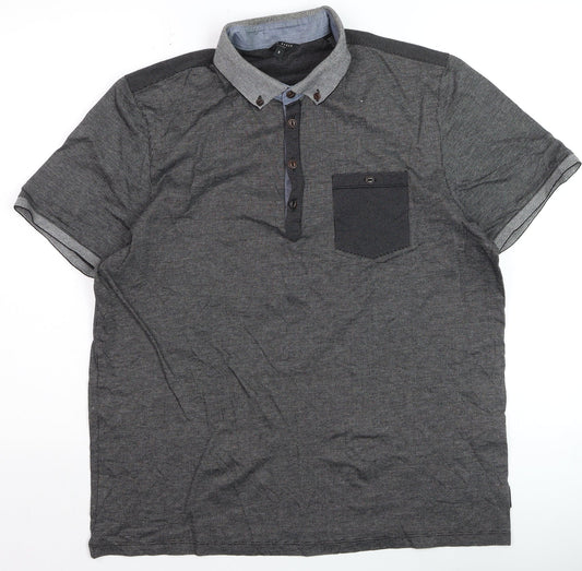 Ted Baker Men's Grey Button-Down Cotton Polo Shirt Size L
