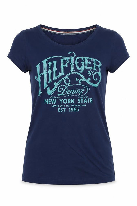 Front view of Tommy Hilfiger Women's Blue Small Classic T-Shirt