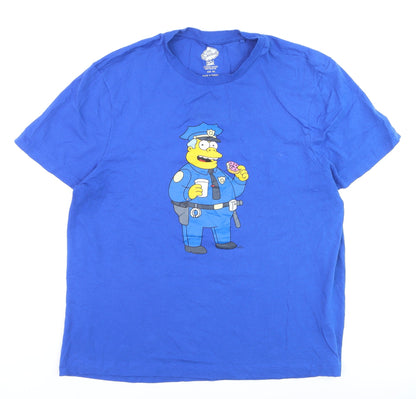 The Simpsons Men's Blue XXL Graphic T-Shirt Chief Wiggum Cotton Crew Neck