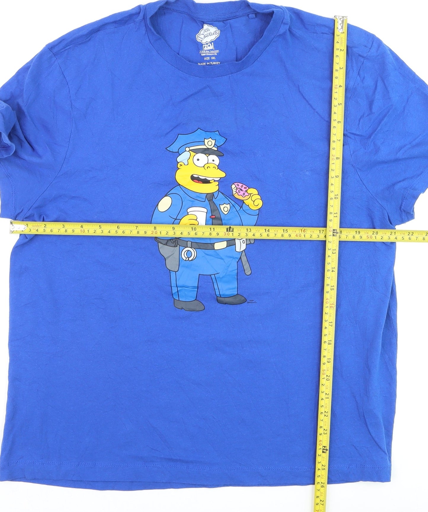 The Simpsons Men's Blue XXL Graphic T-Shirt Chief Wiggum Cotton Crew Neck