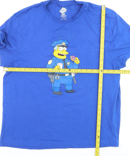 The Simpsons Men's Blue XXL Graphic T-Shirt Chief Wiggum Cotton Crew Neck