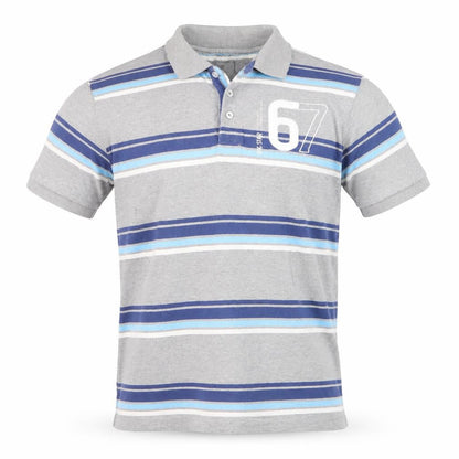 Front view of Dig Star Men's Grey Striped Cotton Polo Shirt, size M