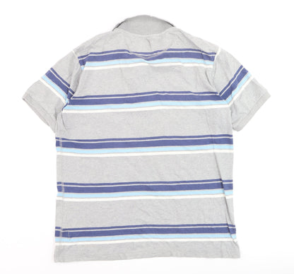 Dig Star Men's Grey Striped Cotton Polo Shirt Size M