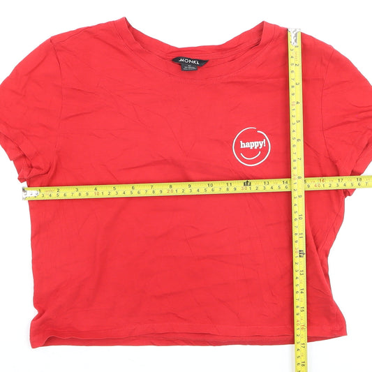 Monki Womens Red Cropped T-Shirt Medium Cotton Crew Neck Casual
