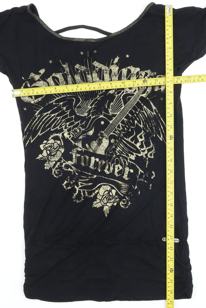 Golddigga Women's Black Graphic Rock T-Shirt Size 12