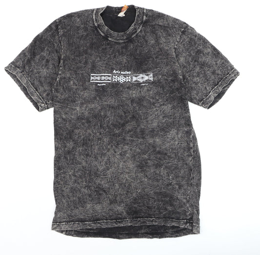 Indigo Sur Men's Black Acid Wash Graphic T-Shirt L Vintage Bohemian Style