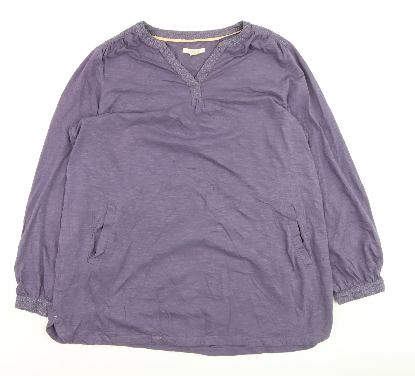 White Stuff Women’s Purple Cotton V-Neck Tunic Blouse UK 16