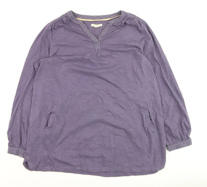 White Stuff Women’s Purple Cotton V-Neck Tunic Blouse UK 16