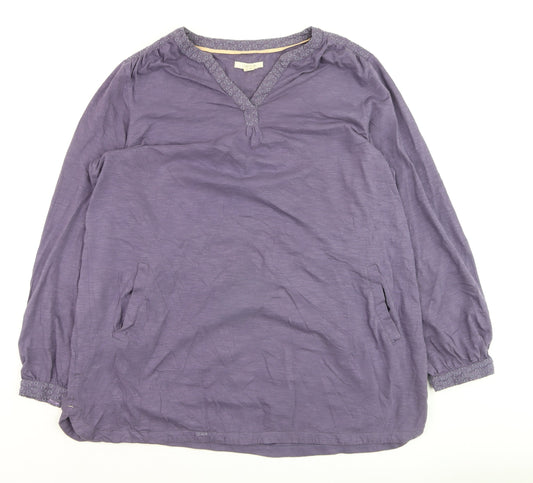 White Stuff Women’s Purple Cotton V-Neck Tunic Blouse UK 16