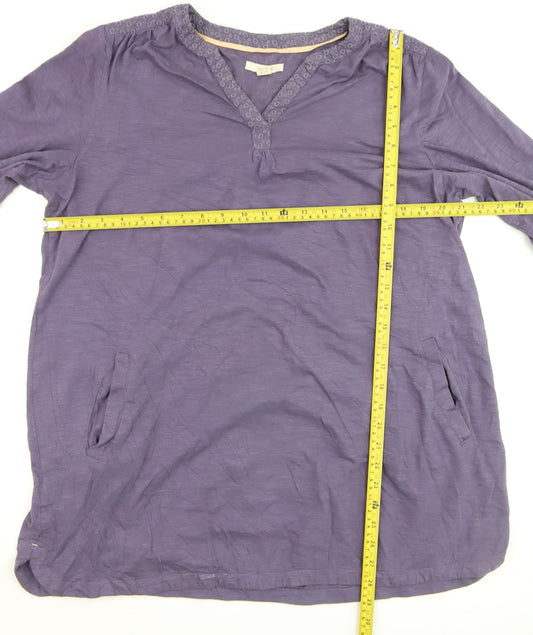 White Stuff Women’s Purple Cotton V-Neck Tunic Blouse UK 16
