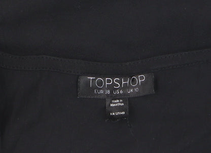 Topshop Women’s Black Floral Embroidered Cropped Long Sleeve Blouse Size 10