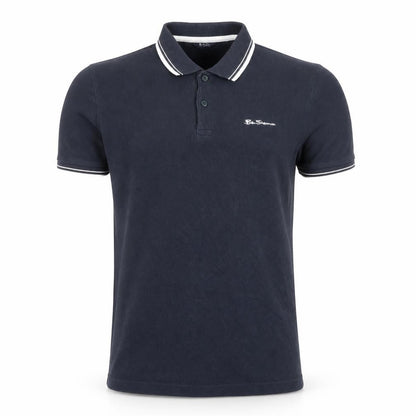 Front view of Ben Sherman Men's Blue Cotton Polo Shirt M Regular Fit