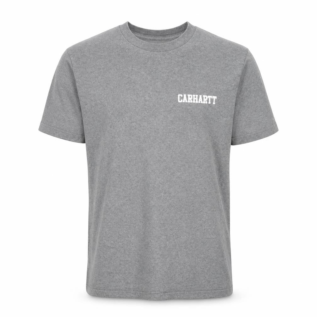 Front view of Carhartt Men's Grey S/S College Script T-Shirt Small