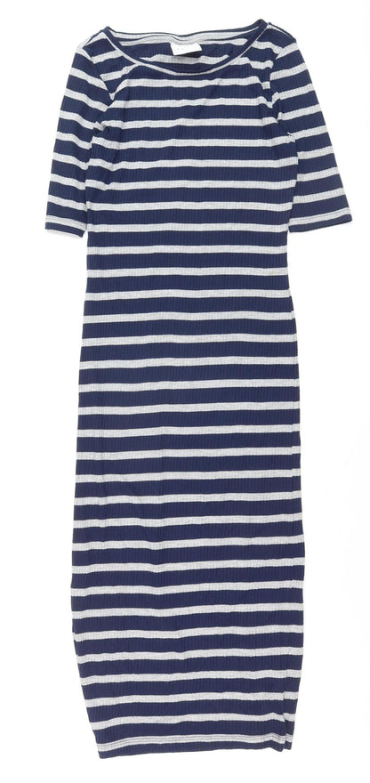 Vero Moda Women Blue Striped Bodycon Jersey Dress Size M