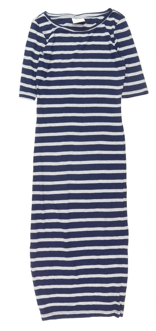 Vero Moda Women Blue Striped Bodycon Jersey Dress Size M