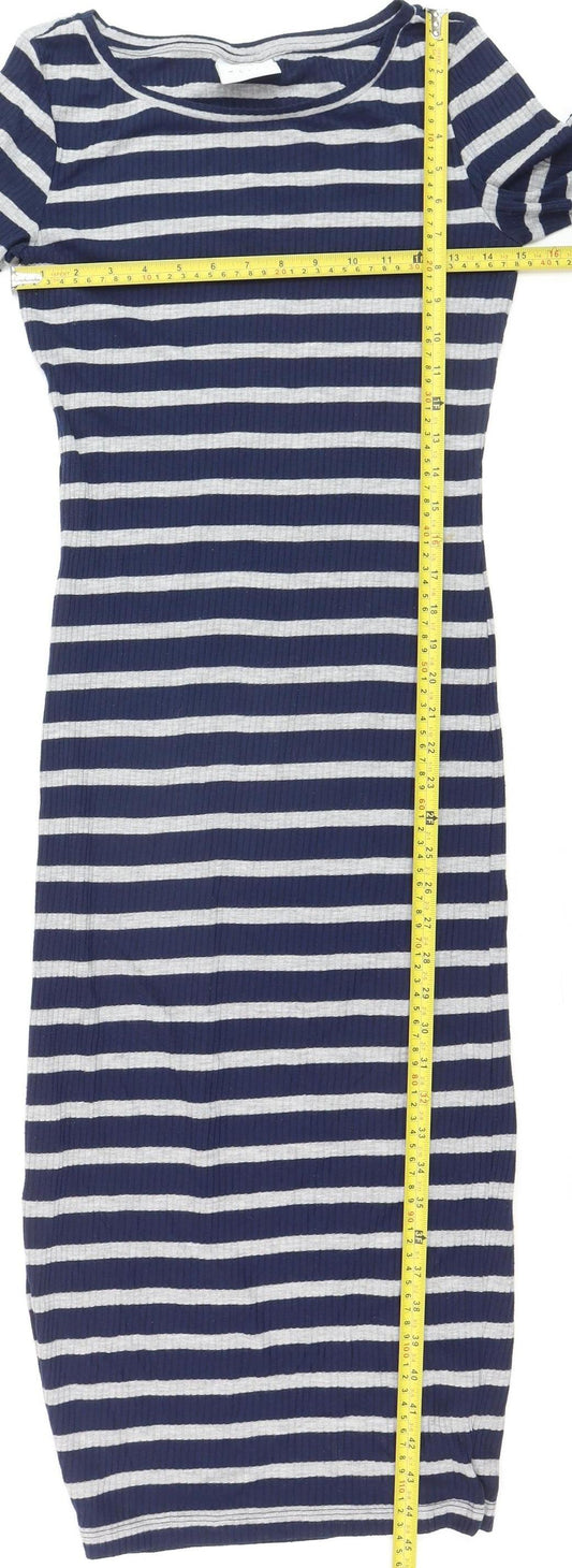 Vero Moda Women Blue Striped Bodycon Jersey Dress Size M