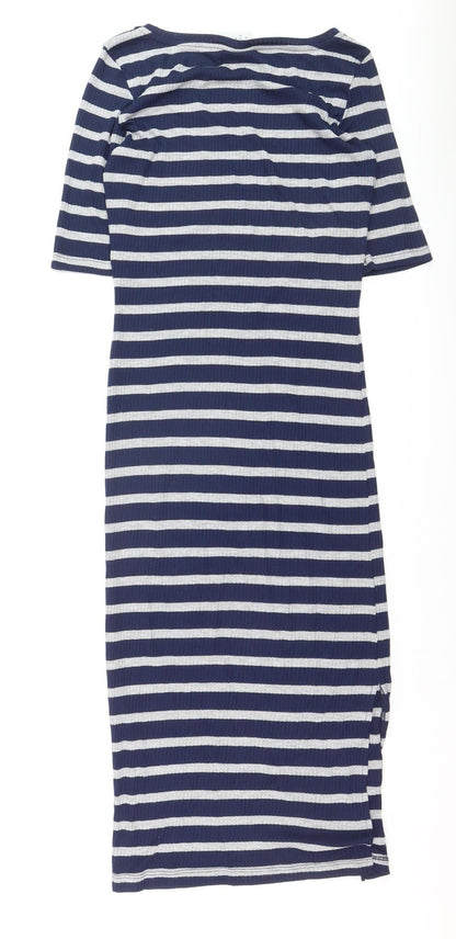 Vero Moda Women Blue Striped Bodycon Jersey Dress Size M