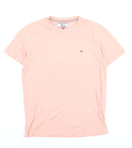 Tommy Hilfiger Denim Men's Pink Crew Neck Cotton T-Shirt - Size S