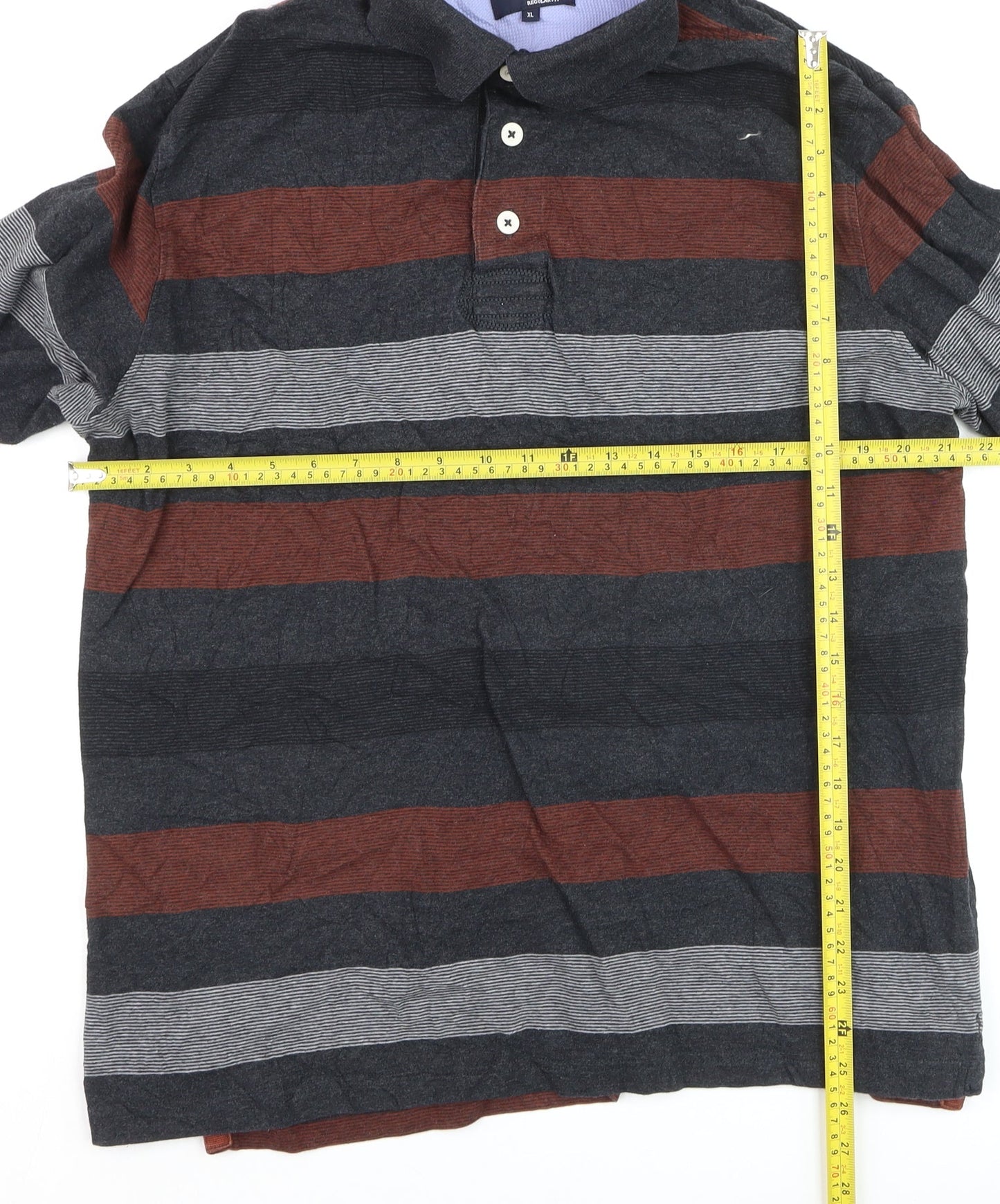 Marks and Spencer Blue Harbour Men's Multicoloured Striped XL Long Sleeve Polo Shirt