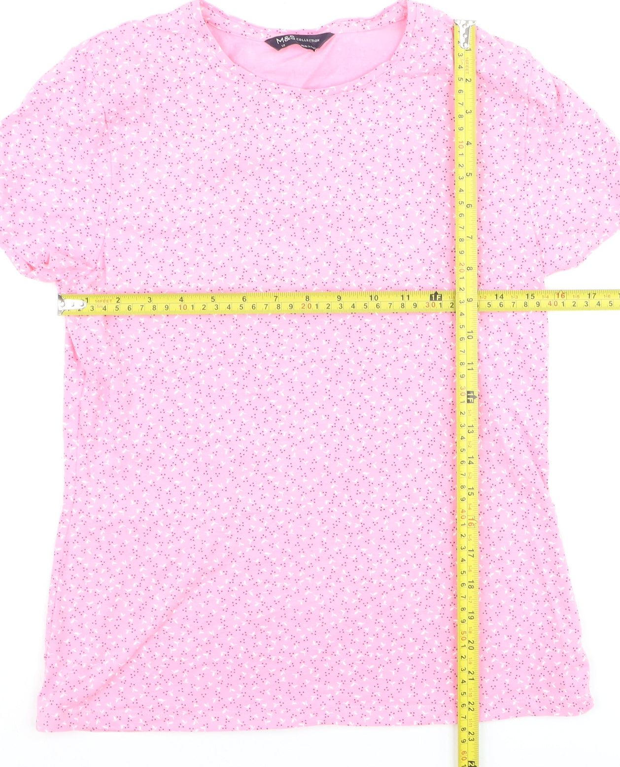 Marks and Spencer Women's Pink Floral T-Shirt Size 12 Cotton Stretch