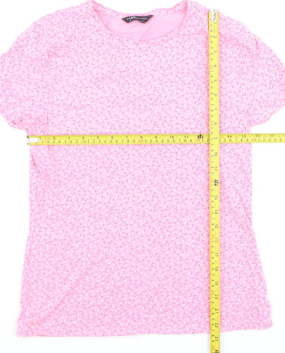 Marks and Spencer Women's Pink Floral T-Shirt Size 12 Cotton Stretch
