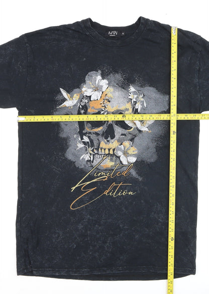 BoohooMAN Men's Black Skull Floral Limited Edition T-Shirt Size S